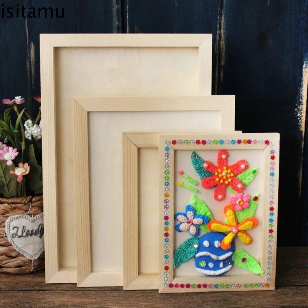 Isitaft DIY กรอบดินเปล่า, ที่ใส่ปริศนาศิลปะวาดภาพที่ใส่ภาพไม้, INS DIY Handcraft หลายขนาด DIY Craft Photo กรอบรูปเด็ก