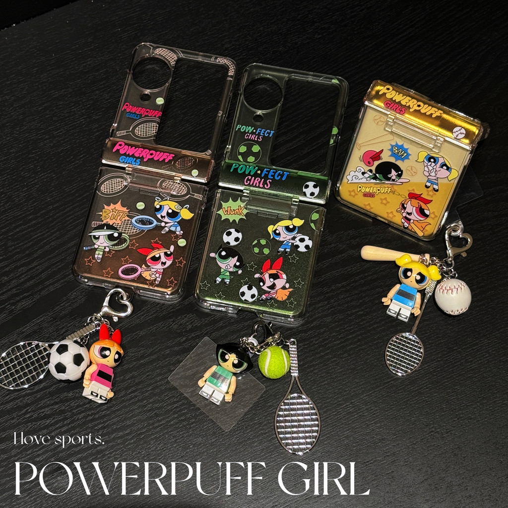 Oppo Find N3 flip 5G 4in1 Case การ์ตูนน่ารัก sport The Powerpuff Girls with chain Case OPPO Find N2 