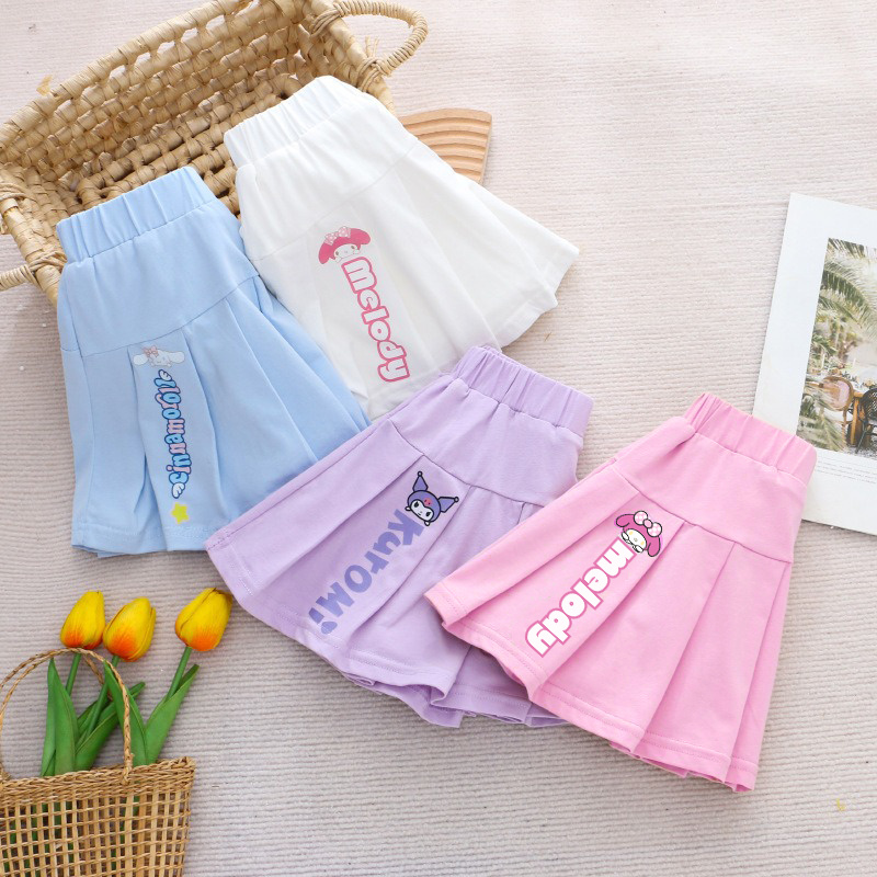 สาวจีบกระโปรง Sanrio พิมพ์ผ้าฝ้าย All-Match กระโปรง Skin-Friendly ความปลอดภัยกางเกงเด็กกีฬา Culottes
