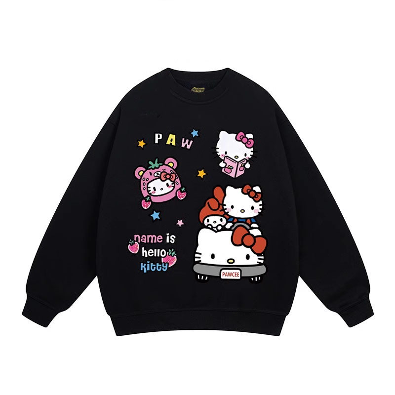 สวัสดี คิตตี้ น่ารักรอบคอเสื้อกันหนาวผู้ชาย/ผู้หญิงหลวมฤดูใบไม้ร่วง/ฤดูหนาวเสื้อแขนยาว