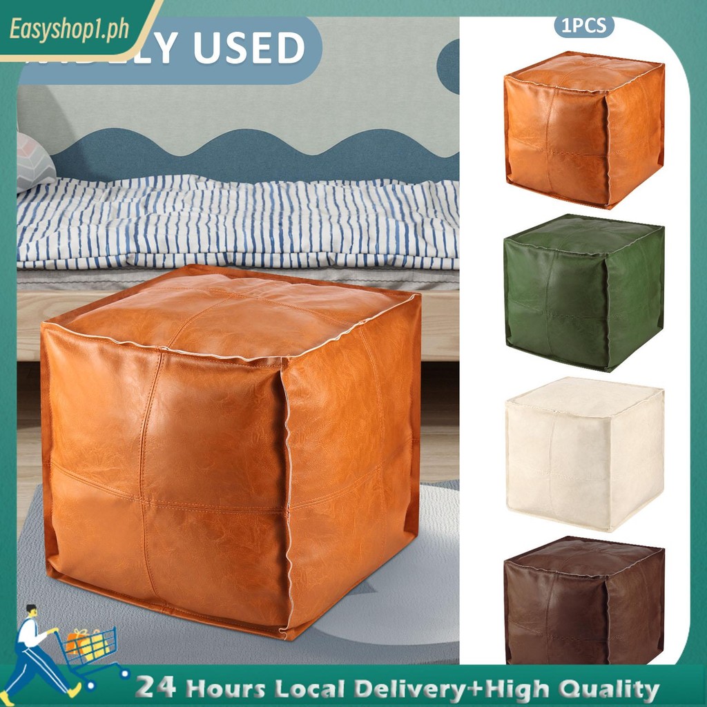 Pouf Ottoman Cover Faux PU หนังสแควร์ Pouf ฝาครอบ Unstuffed Pouf Ottoman Slipcover Elegant Cube Pouf