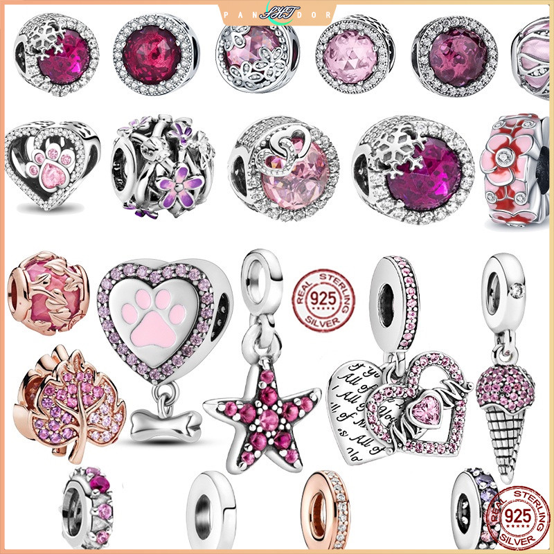 Charms สร้อยข้อมือ 925 จี้เงินสเตอร์ลิงคลิป evil eye gold letter stopper สีชมพู series แม่ลูกปัด Charm Fit Original DIY plaata ley สร้อยข้อมือผู้หญิงของขวัญเครื่องประดับ