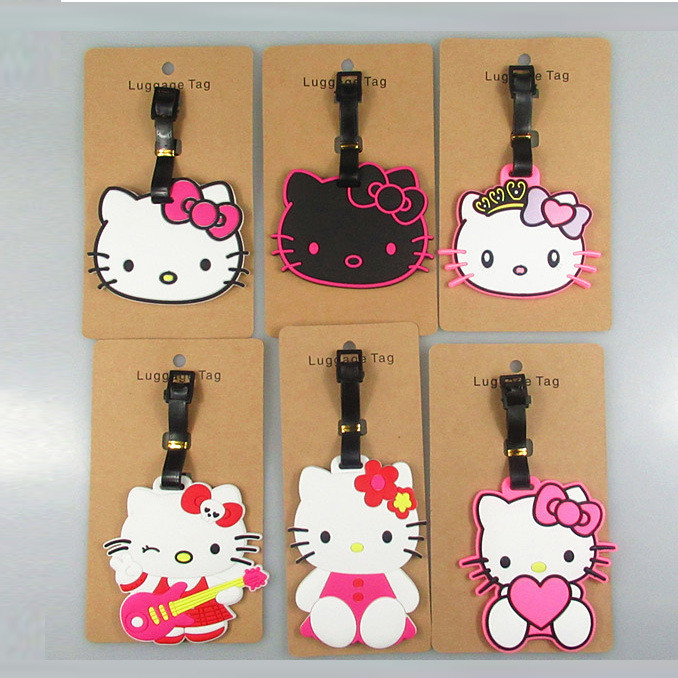 Kawaii Hello Kitty ป้ายกระเป๋าเดินทางอะนิเมะสีดํา Kitty แท็กกระเป๋าเดินทาง ID ผู้ถือที่อยู่ Baggage Boarding แบบพกพา