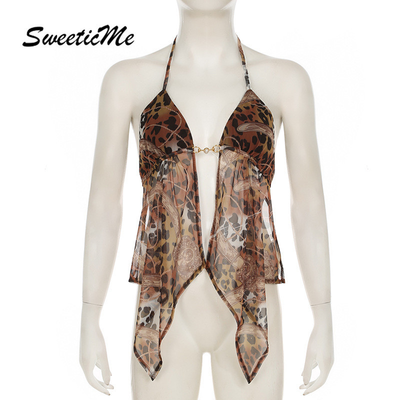 SweeticMe แฟชั่นใหม่ของผู้หญิงเซ็กซี่ตาข่ายซีทรูเสือดาวเสื้อกล้ามไม่สม่ําเสมอเสื้อชั้นในสตรี — صورة 6