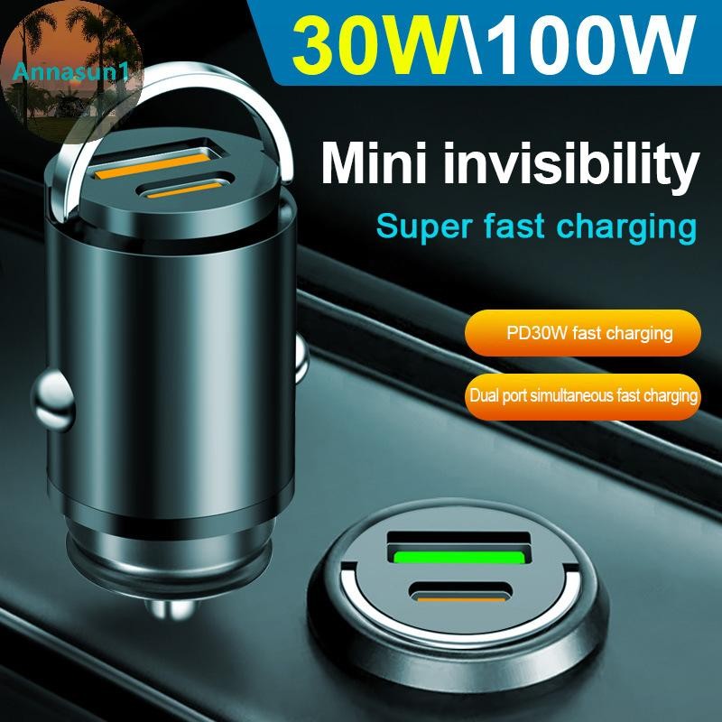 Annasun 100W รถที่มองไม่เห็น Dual Port Mini USB Charger Ultra Fast ชาร์จอะแดปเตอร์ชาร์จโทรศัพท์ Universal Mini Portable Car Charger TH