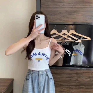#282 สายเดี่ยว เสื้อกล้าม สายเล็ก อักษร มีฟองน้ำในตัว ใส่สบาย เสื้อผ้า แฟชั่น ผู้หญิง