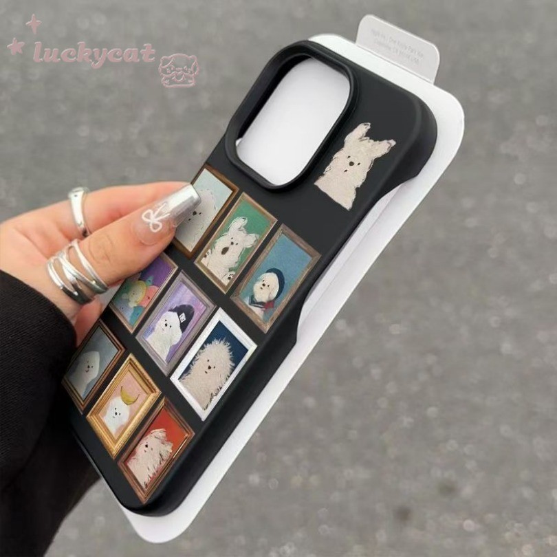 Iphone 16 15 14 13 12 11 Pro Max X Xr Xs Max 7 8 Plus SE2020 เคสโทรศัพท์น่ารักภาพวาดสีน้ํามันสายลูกสุนัขสีลูกกวาดนุ่มปกหลัง