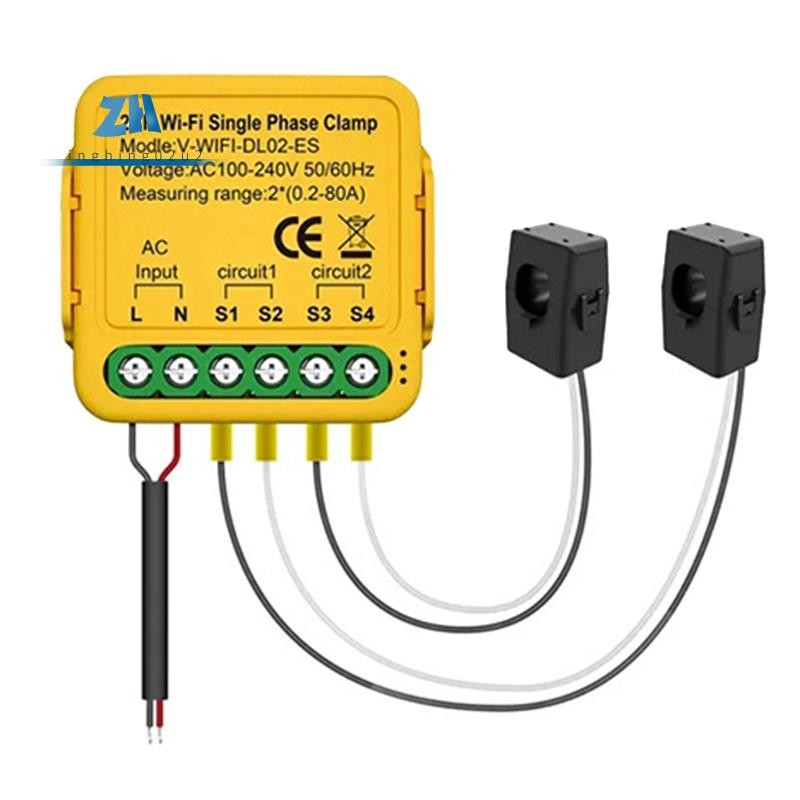 Tuya Wifi Smart Power Meter พร้อม Current Transformer Sensor Clamp 80A Energy Meter,2CH