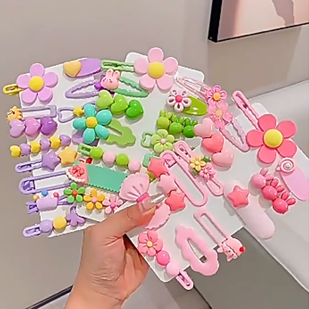 กิ๊บติดผม รูปดาวน่ารัก ผ้ากํามะหยี่ขนนิ่ม แต่งหน้าม้า แพค 14 ชิ้น กิ๊บติดผมตัวเล็ก