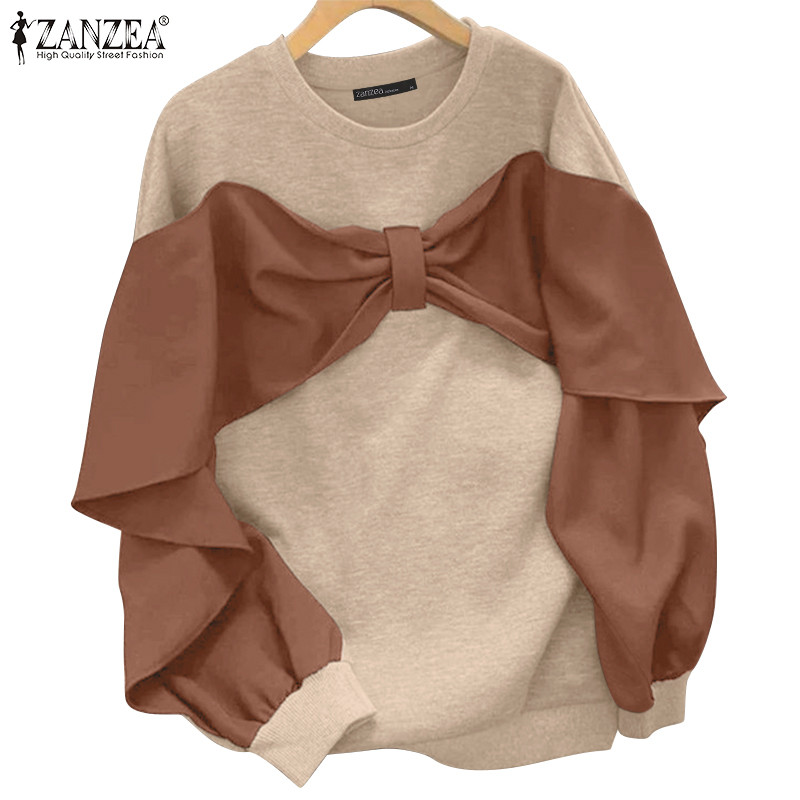 Zanzea เสื้อเชิ้ตแขนยาวคอกลมลําลองสไตล์เกาหลีสําหรับผู้หญิง