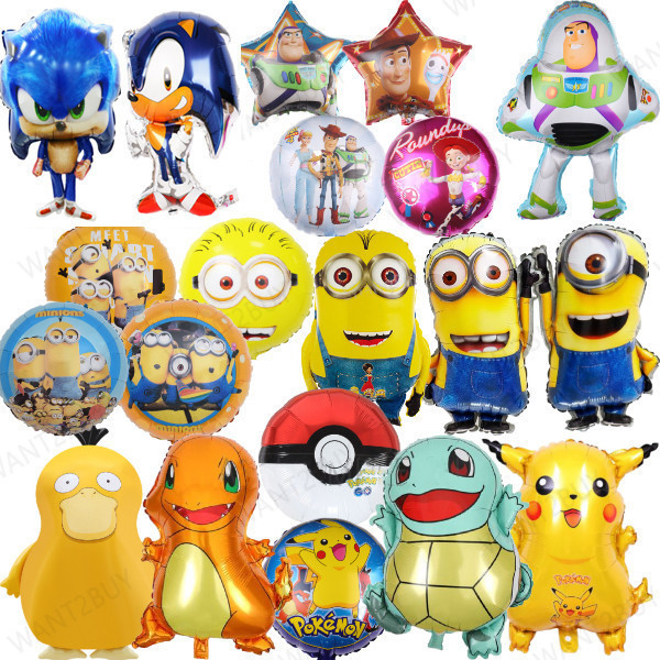 ลูกโป่งฟอยล์ Belon Sonic Pokemon Pikachu Charmander Squirtle Minions Kevin Toy Story นายอําเภอ Woody Buzz Doraemon Theme