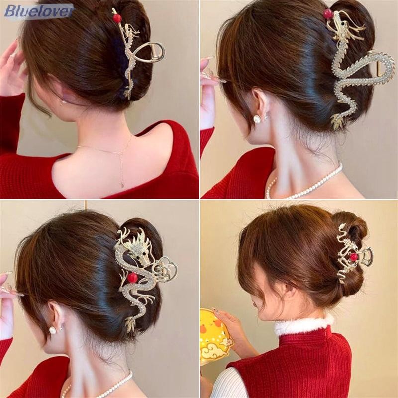Bluelover 2024 ปีมังกร Shark Claw คลิป Rhinestones Dragon Hair Claw กิ๊บโลหะผู้หญิง Crab คลิป Barrette อุปกรณ์เสริมผมใหม่