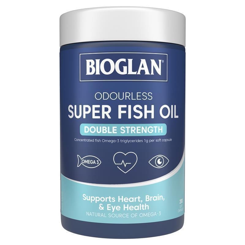 {ล็อตใหม่ พร้อมส่ง} ของแท้ Bioglan Odourless Super Fish Oil Double Strength 200 Capsules 2000mg