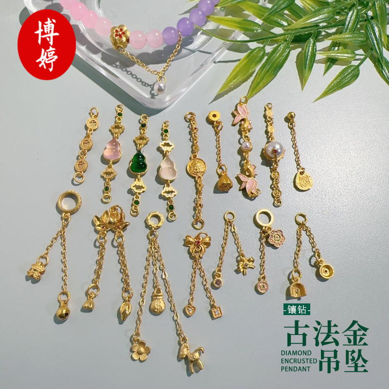 วิธีโบราณ Gold Diamond-Studded Zykiram จี้ Handmade diy คู่แฟนสไตล์เดียวกันสร้อยข้อเท้าสร้อยข้อมือสร้อยคอ