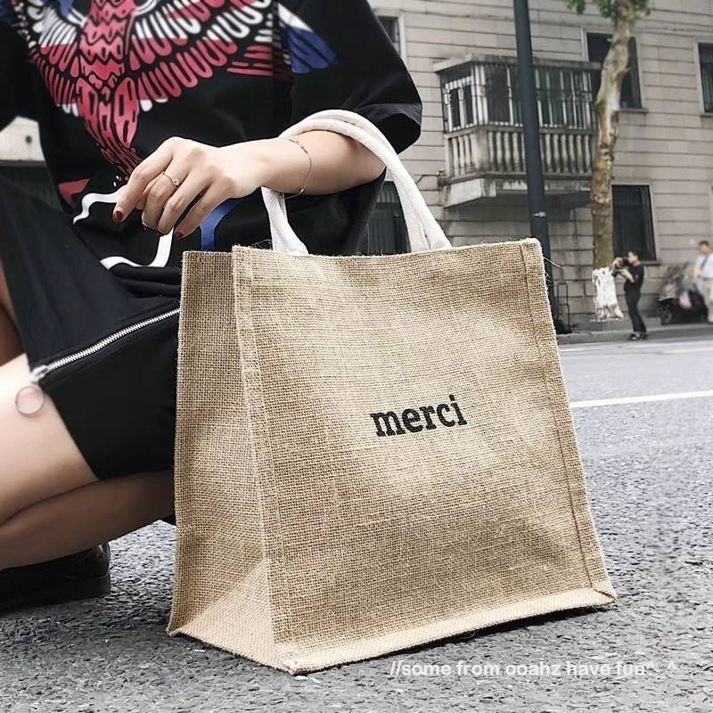 💖ในไทย💖กระเป๋าสาน Merci สไตล์ กันน้ำ DIY bag กระเป๋าถือ