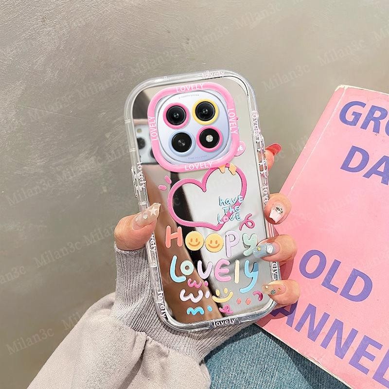 เคสสำหรับ Redmi Note 15 5G เคส Redmi Note 15 14 Pro 5G เคส Redmi Note 15 14 Pro Plus สีชมพู ลายหน้ายิ้มน่ารัก เคสโทรศัพท์มือถือแบบมีกระจกแต่งหน้า กันกระแทก นุ่มนิ่ม