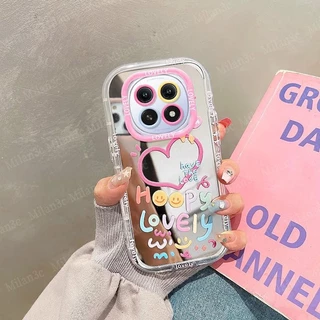 เคสสำหรับ Redmi Note 15 5G เคส Redmi Note 15 14 Pro 5G เคส Redmi Note 15 14 Pro Plus สีชมพู ลายหน้ายิ้มน่ารัก เคสโทรศัพท์มือถือแบบมีกระจกแต่งหน้า กันกระแทก นุ่มนิ่ม