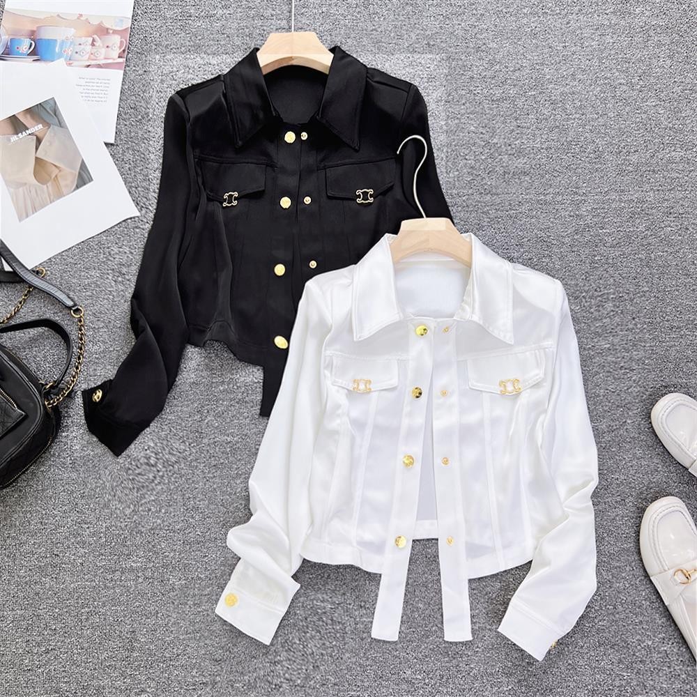 แจ็คเก็ตผ้าไหมสไตล์ยุโรปสำหรับฤดูร้อน 2025 ออกแบบสบาย สไตล์ตะวันตก [คลังสินค้าพร้อม]