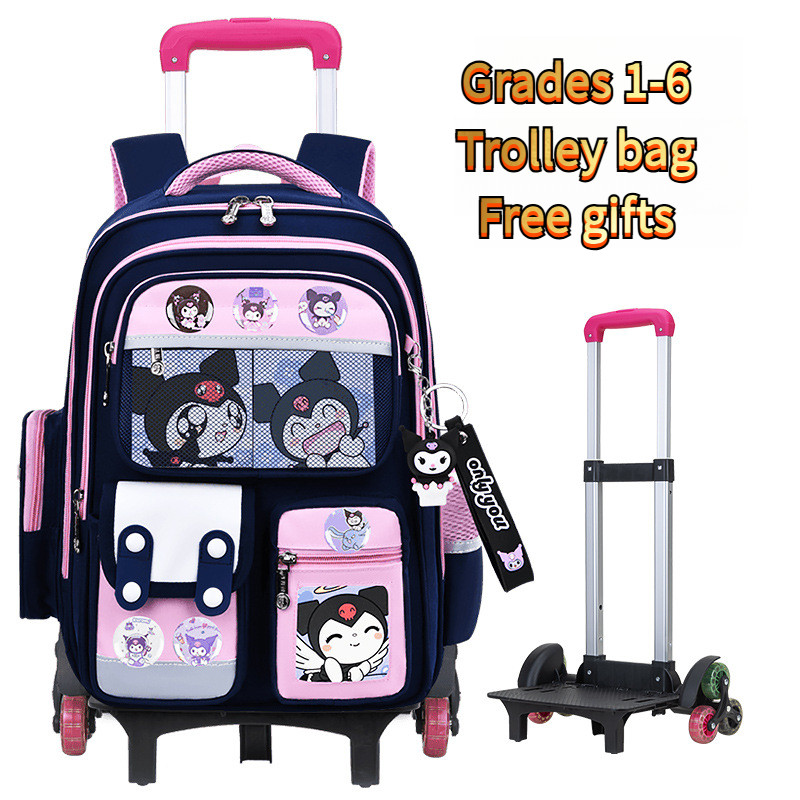 รถเข็นกระเป๋านักเรียน 1-6 เกรด สำหรับชายและหญิง น่ารัก มีสไตล์ น้ำหนักเบา กันน้ำ ความจุมาก ประหยัดแรงงาน ทำจากไนลอน