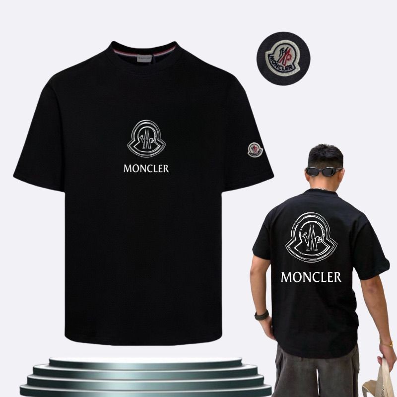 Mon * Ers Short-Sleeved Men Women Badge ปักหลวมรอบคอ All-Match Casual เสื้อยืดครึ่ง @-