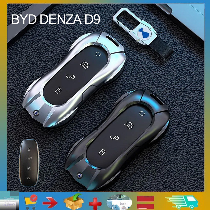สําหรับ BYD DENZA D9 รถโลหะกุญแจรถรีโมทคอนโทรลโลหะป้องกันกุญแจรถอลูมิเนียมอัลลอยด์หนังพวงกุญแจ, BYD 