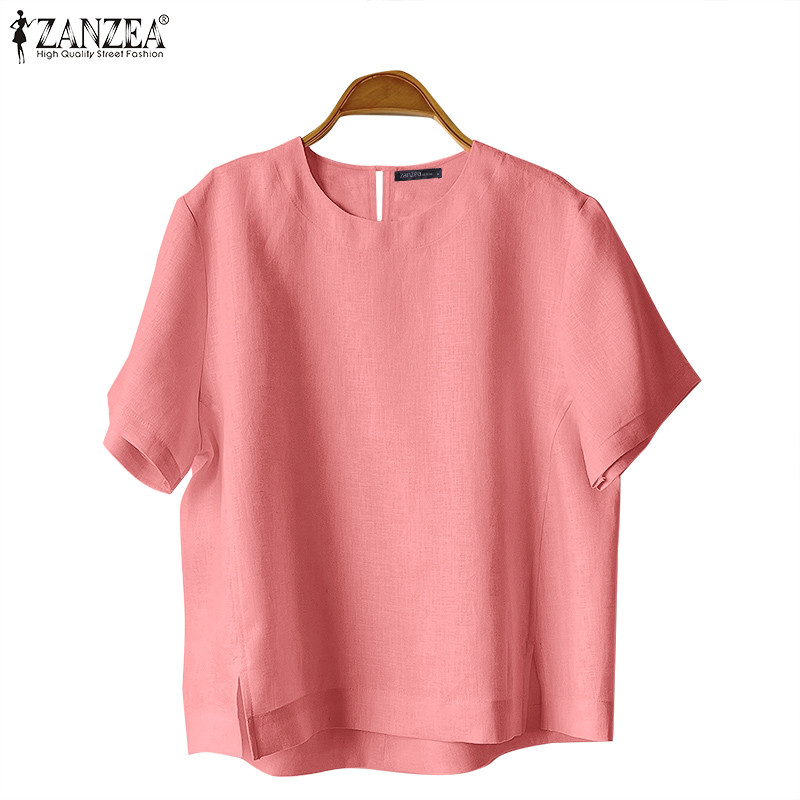 ZANZEA ซานเซีย เสื้อลายเกาหลีสำหรับผู้หญิง แขนหลวม ผ้าฝ้ายลินิน สบาย ๆ ใส่ได้ทุกวัน