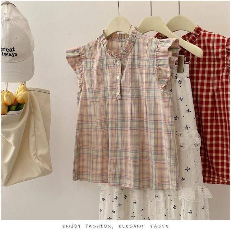 shayne-ฤดูร้อนใหม่ เสื้อสุภาพสตรี ตาหมากรุก ประเภทรุ่นหลวม หวาน น่ารัก แฟชั่นสบาย ๆ เวอร์ชั่นเกาหลี