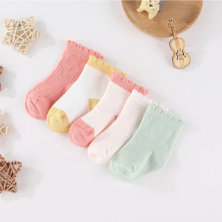 Kiddiezoom ถุงเท้า 5 คู่ สำหรับทารกวัย 0-12 เดือน ทำจากผ้าฝ้ายนุ่ม ออกแบบเฉพาะสำหรับเด็กผู้หญิง