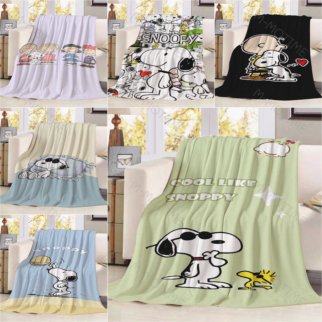 Snoopy Queen ขนาดผ้าห่ม HD รูปแบบถั่วลิสง Soft และ Warm Flannel โยนเหมาะสําหรับโซฟาครอบครัว Nap หรือภาพยนตร์ Night