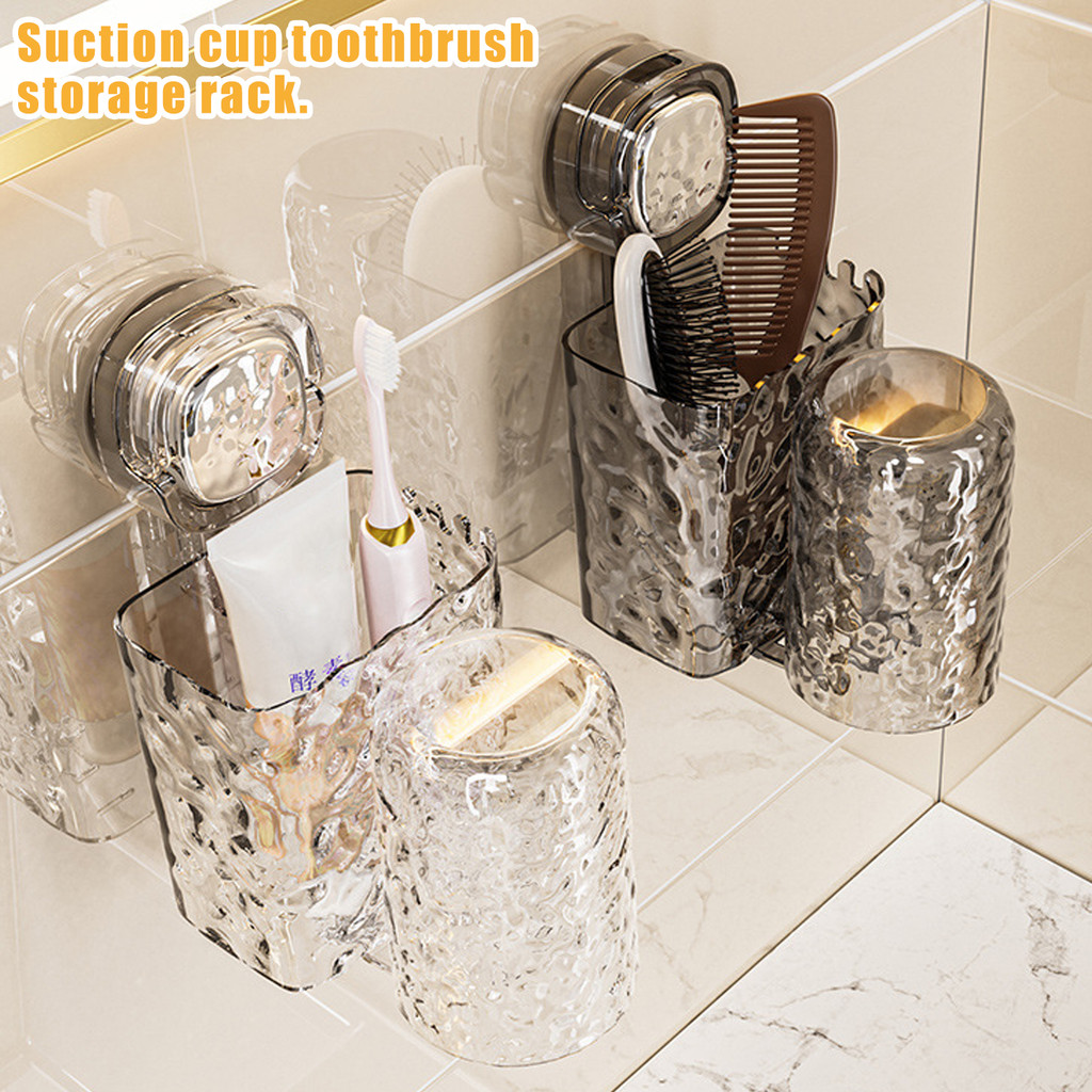 แคดดี้อาบน้ําถ้วยดูดความจุขนาดใหญ่-พลาสติกลายระลอกคลื่นประหยัดพื้นที่ห้องน้ําติดผนังแปรงสีฟันออแกไนเซอร์