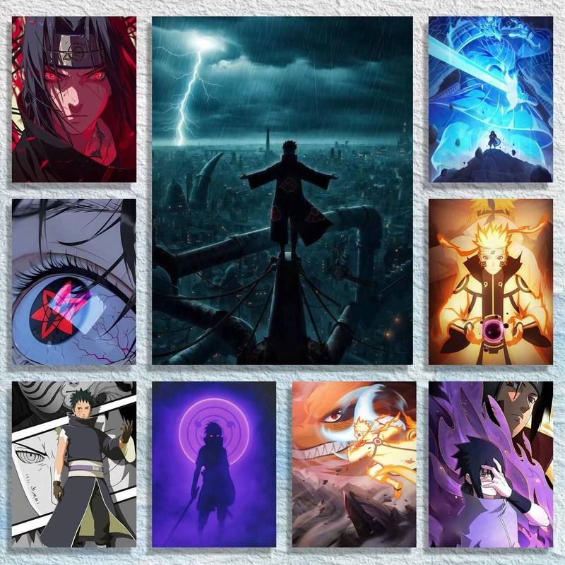 Dynamic Naruto Shinobi Art Bold ไม่มีกรอบตกแต่งผนังสําหรับแฟนอะนิเมะ Vibrant Ninja ฉากพิมพ์