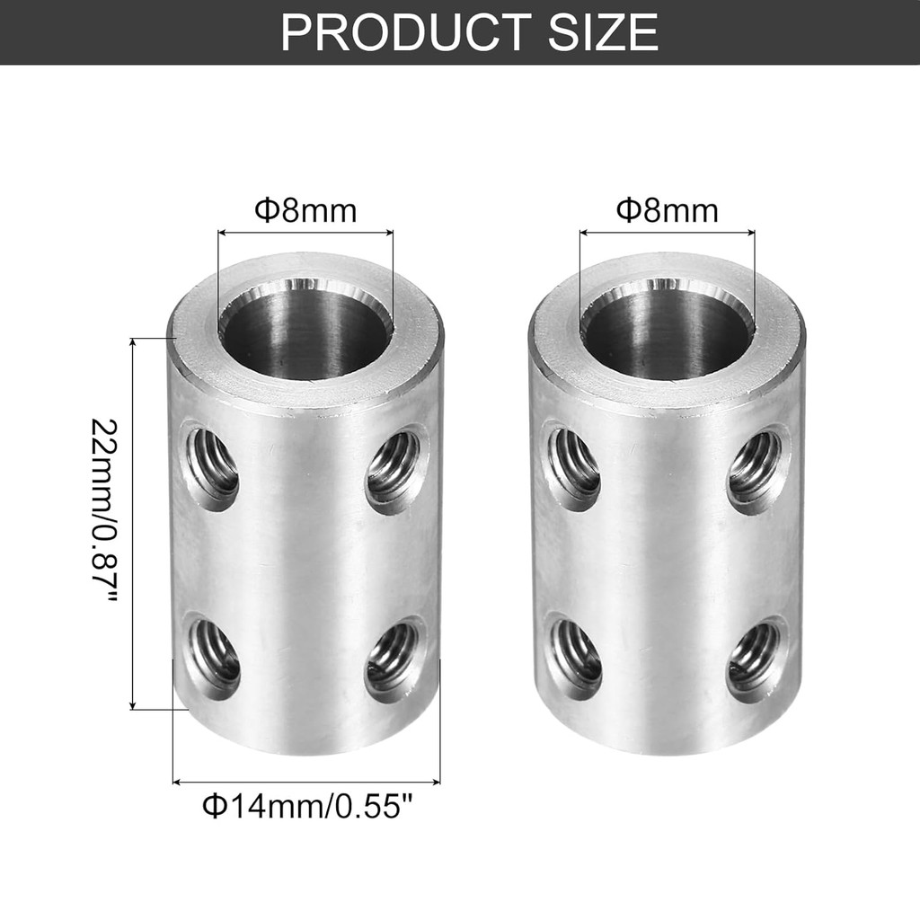 MECCANIXITY Rigid Screw Coupling 8mm to 8mm Shaft Coupler Connector L22mm x D14mm Steel Joint Connec