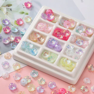 ลูกปัดอะคริลิกดอกไม้สีสันสดใส ขนาด 11 มม. กับฐานลูกปัด UV ชุบทอง สำหรับทำเครื่องประดับ DIY