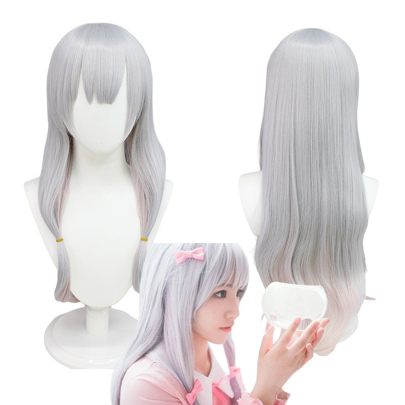 Erotic Cartoon Teacher Izumi Sagiri Cos Wig Silver Gradient Pink Anime Cosplay Long Hair UvWE