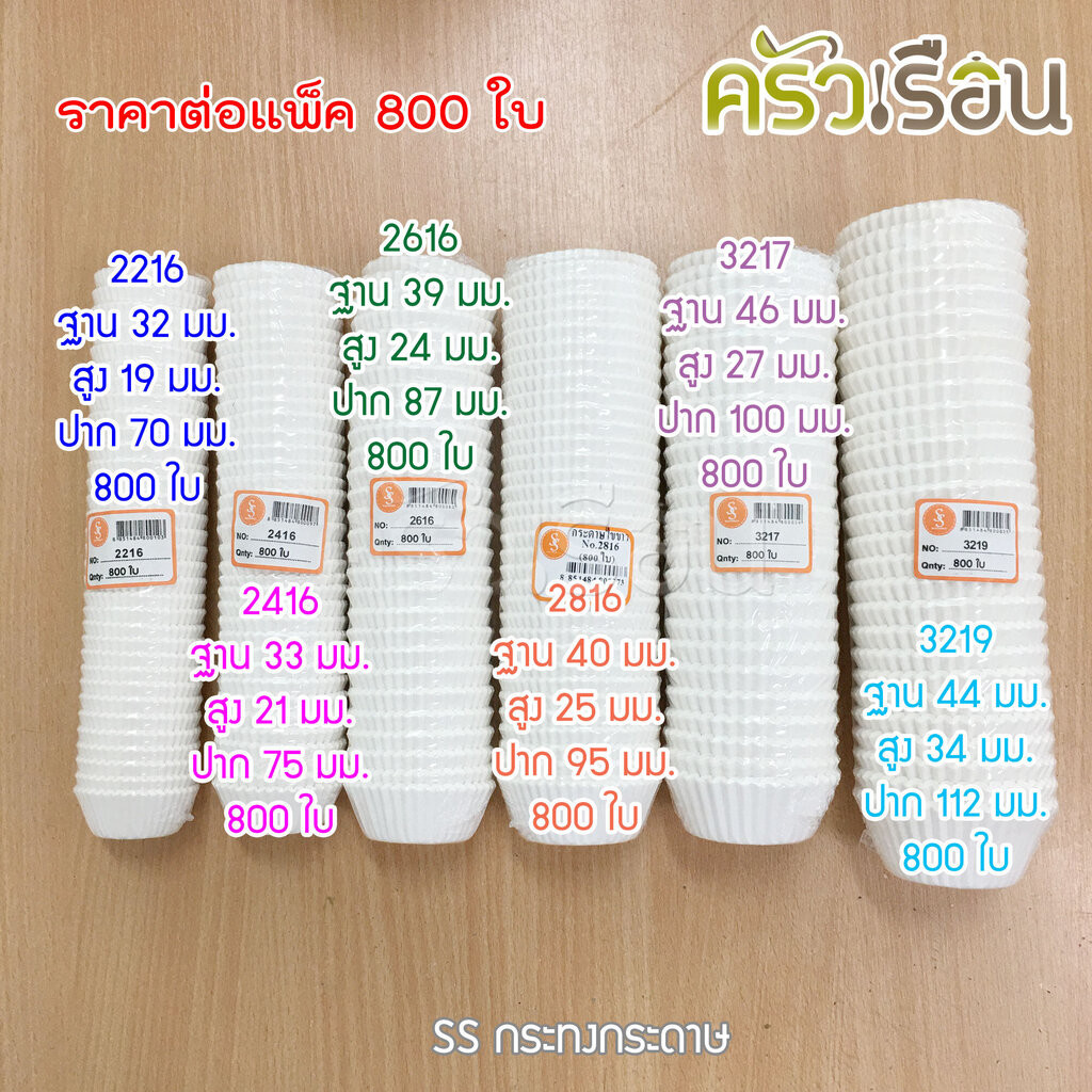SS กระทงจีบกระดาษ สีขาว / ลาย แพ็ค 800 ชิ้น ราคาต่อแพ็ค 1612 2216 2416 2616 2816 3217 3218 3219 3220