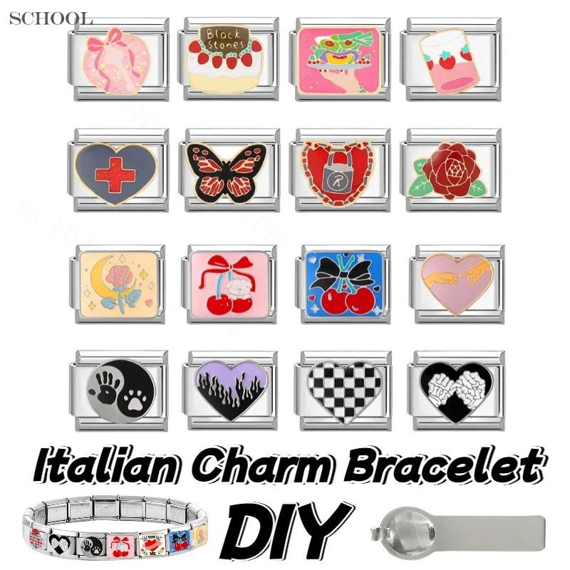 Moon Rose Italian Charm สร้อยข้อมือ Fit 9 มม. สแตนเลส DIY Retro