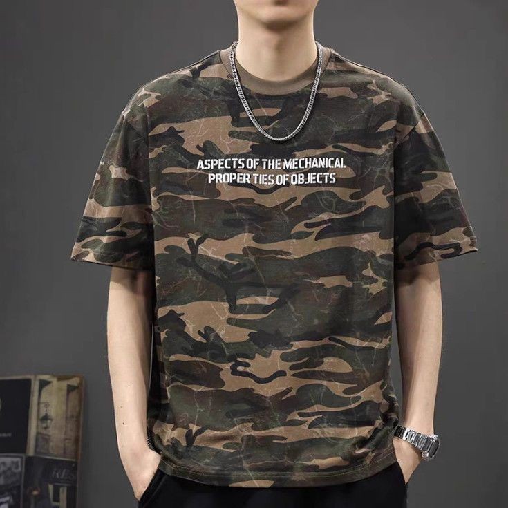 สินค้าใหม่ 3ง โพลีเอสเตอร์พรางแขนสั้นเสื้อยืดผู้ชายฤดูร้อนหลวมสบายๆครึ่งแขนชุดพรางผู้ชายแขนสั้น