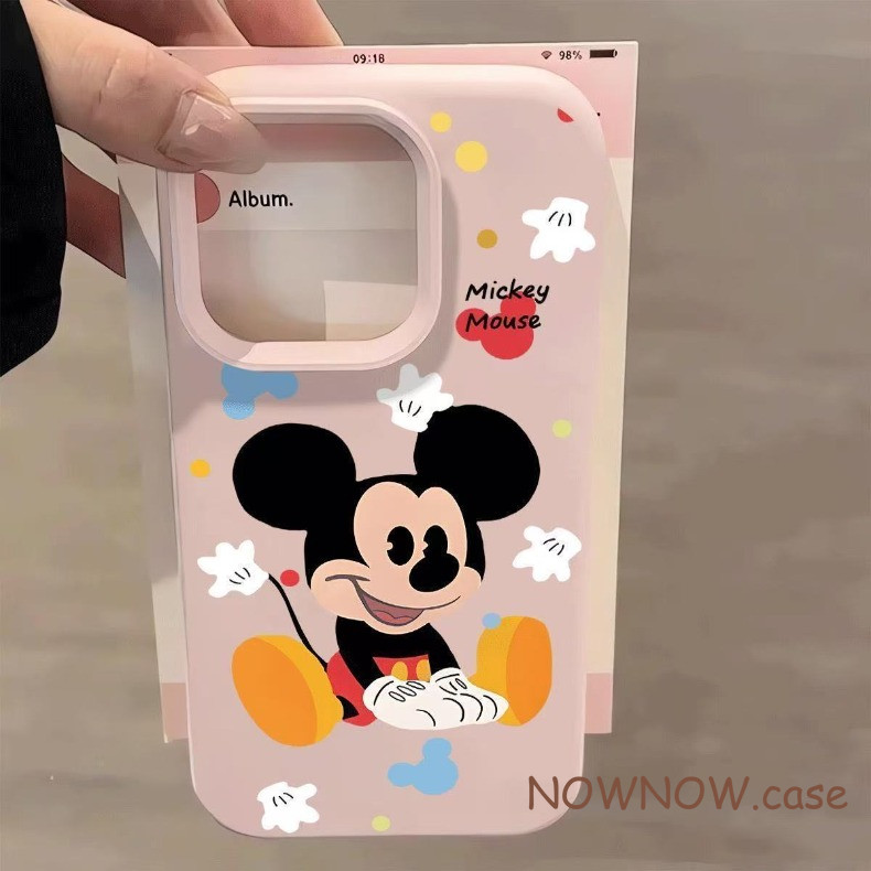 สําหรับiPhone 16 15 14 13 12 11 Pro Max X XR XS MAX 7 8 Plus air Plusการ์ตูนน่ารักMickey Matteสีชมพูเคสโทรศัพท์ปกอ่อน