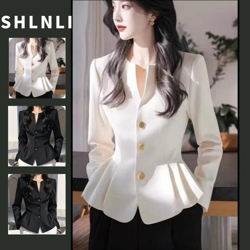 เสื้อลายขาบุรุษสไตล์ฝรั่งเศส แบบซินชิงวอยท์ คอวีแขนยาว สีขาว เหมาะสำหรับสวมใส่ในฤดูใบไม้ผลิ