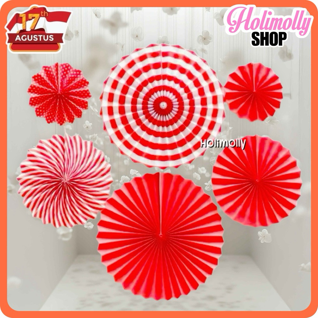 ^^_ TAJU _^ HM - [1 ชุด 6 ชิ้น] PAPER FAN DECORATION 17 AUGUST, FAN 17 AUGUST Rs4