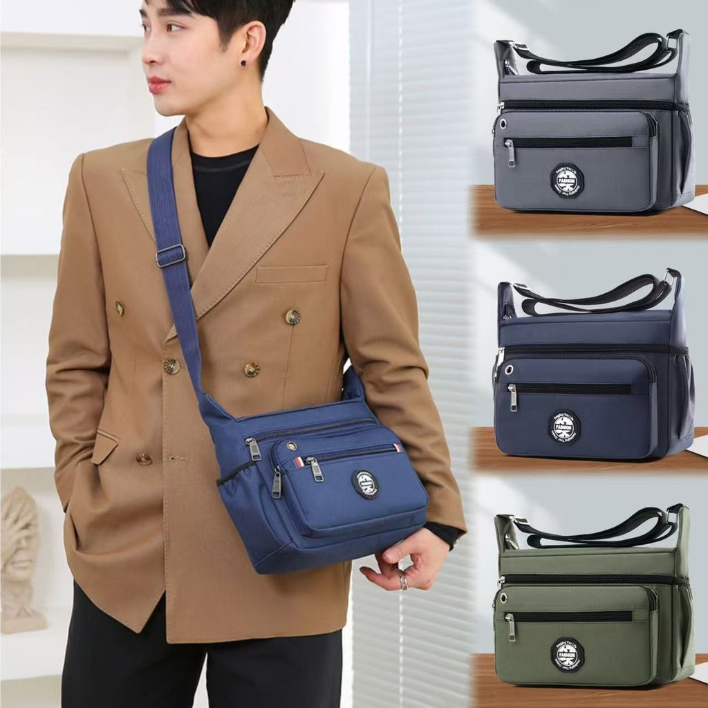 KVK-shop: กระเป๋าสะพายไหล่ สะพายข้าง แต่งซิป อเนกประสงค์ สําหรับผู้ชาย มีหลายช่องใส่ของได้เยอะ man0720
