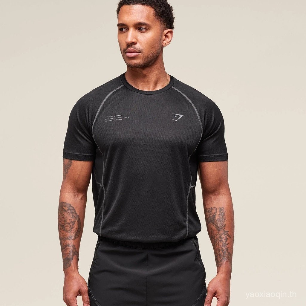 เสื้อยืดแขนสั้น GYMSHARK สำหรับผู้ชาย แห้งเร็ว เหมาะสำหรับการออกกำลังกาย