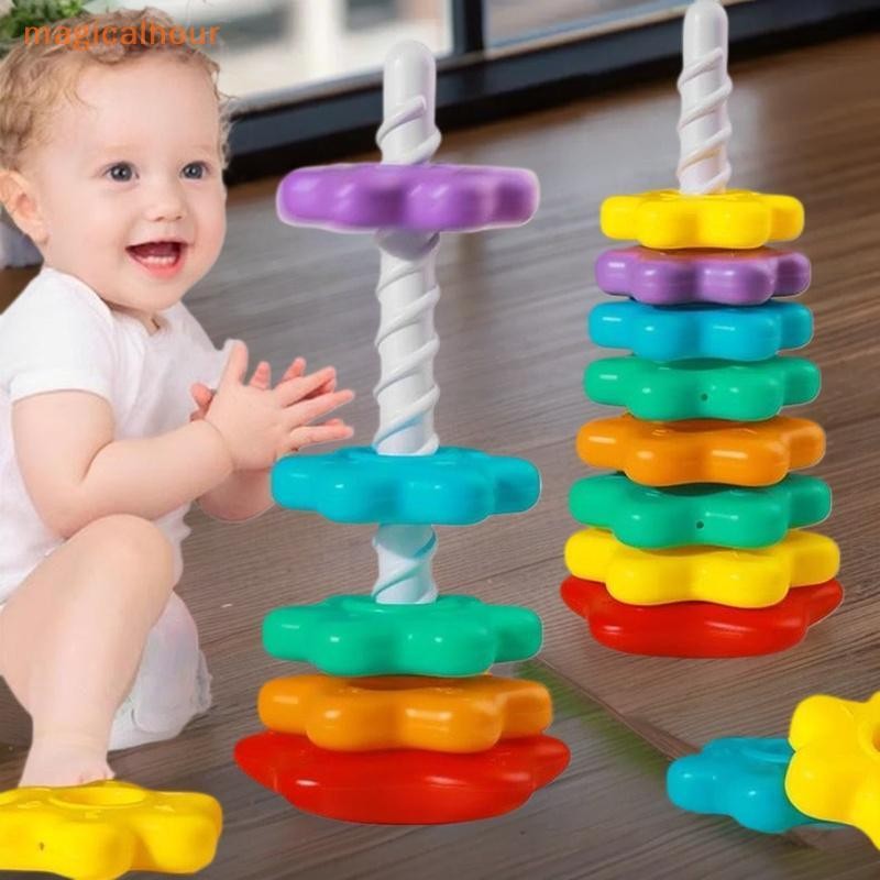 มหัศจรรย์ชม.^^ 1เซ็ตเด็กปั่นของเล่นปริศนาซ้อนมอนเตสซอรี่หมุนหอคอยสายรุ้งเด็กพัฒนาทักษะมอเตอร์เกมเด็กของขวัญ *ใหม่