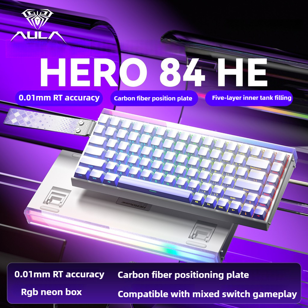 ใหม่ Aula HERO84 HE คีย์บอร์ดแม่เหล็ก Rapid Trigger 75 แบบมีสาย 8K Polling Rate คาร์บอนไฟเบอร์ตําแหน