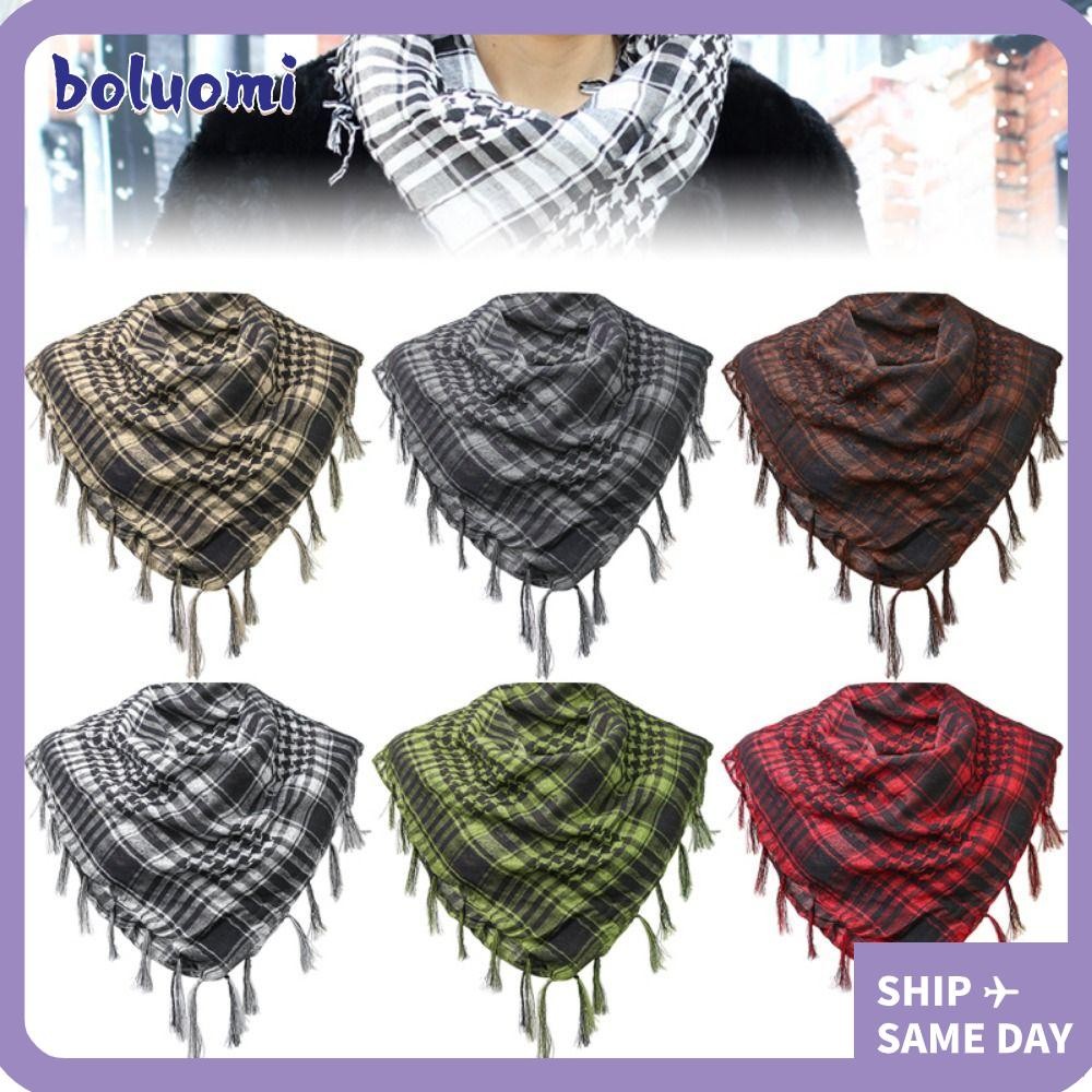 BOLUMI 1 ชิ้นผ้าพันคอ,ผ้าพันคอสแควร์คอ Wrap Turban Hijab, 95x95 ซม.โพลีเอสเตอร์แบบดั้งเดิมเครื่องแต่งกาย Ramadan สวดมนต์หมวกลายสก๊อตผ้าคลุมไหล่ผู้ใหญ่
