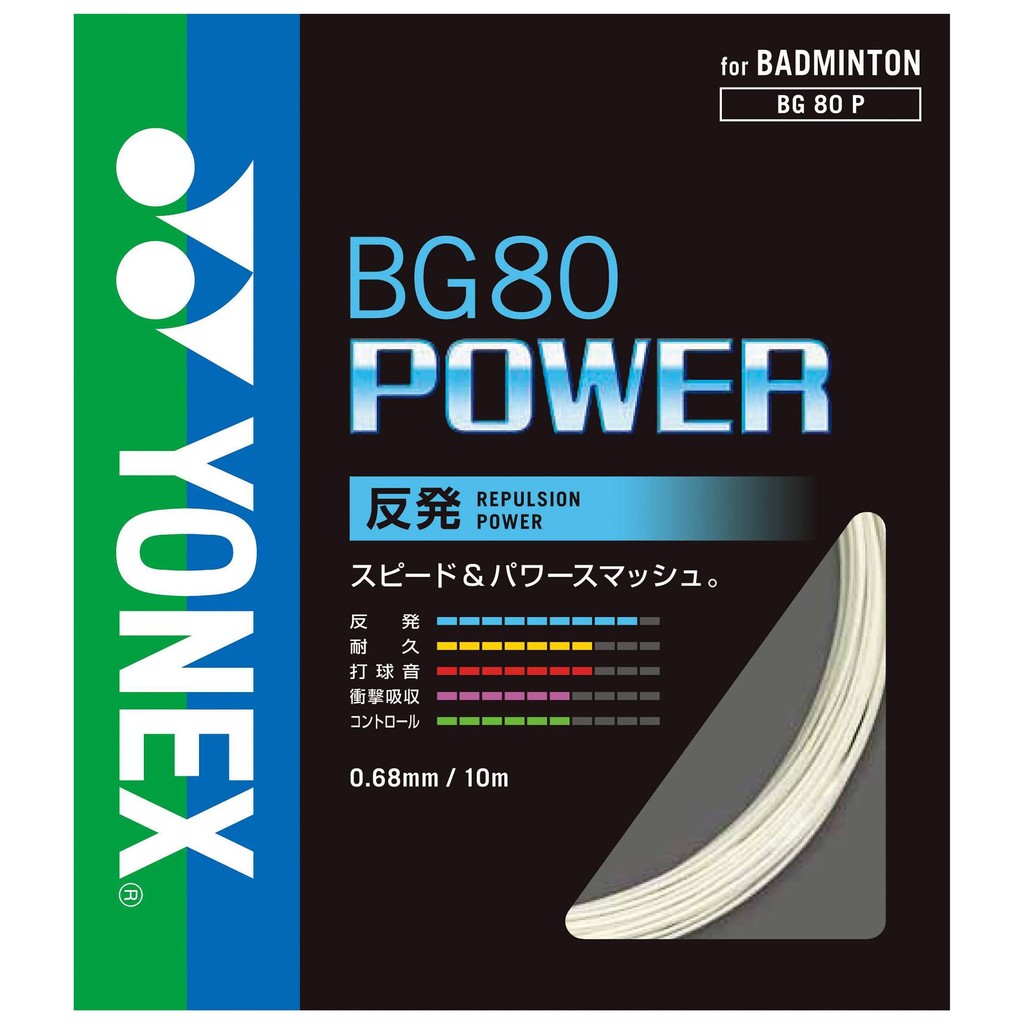 YONEX BG80 Power Badminton Strings 0.68mm - White