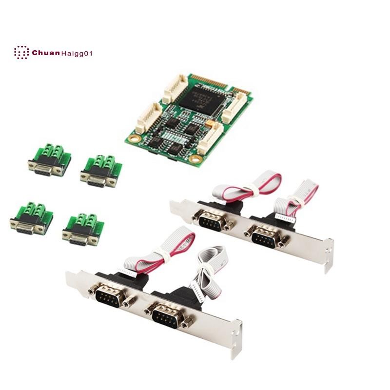Mini PCIe 4 พอร์ต RS422 RS485 Db9 Com ครึ่งขนาด Mini PCI Express Serial Port อุตสาหกรรม I/O Controll
