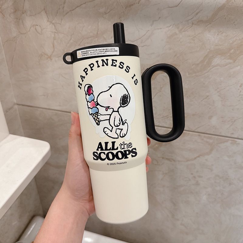 6Z6J ความจุขนาดใหญ่ Snoopy Thermos ถ้วย Ice Master Cup สาวมูลค่าสูงถ้วยน้ําสแตนเลสฟางถ้วยสไตล์ใหม่