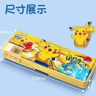 Pokemon Pikachu กล่องเครื่องเขียนการ์ตูนเด็กมัลติฟังก์ชั่นกล่องเครื่องเขียนสองด้านความจุขนาดใหญ่กล่องดินสอการ์ตูน