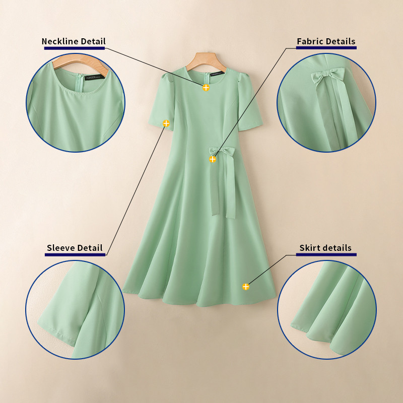 ZANZEA ชุดเดรสแขนพัฟคอกลมสไตล์เกาหลีสำหรับผู้หญิง กะบุBowknot ดีไซน์รวมเอวแบบA-Line — صورة 8